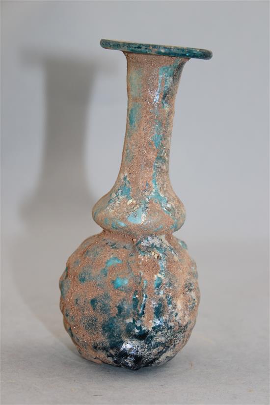 A Roman turquoise glass grape flask, Syria 1st / 2nd century AD, 13.5cm